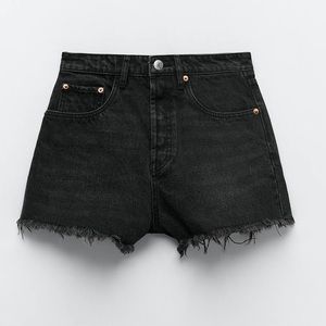 ZARA FRAYED HI RISE DENIM SHORTS